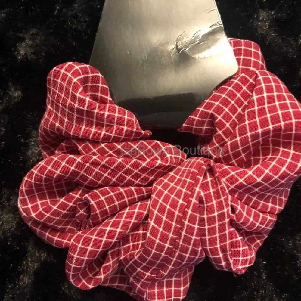 Deep Red & White Quadrafoil Cotton Scrunchie SC2972 Handmade NWT Bou
